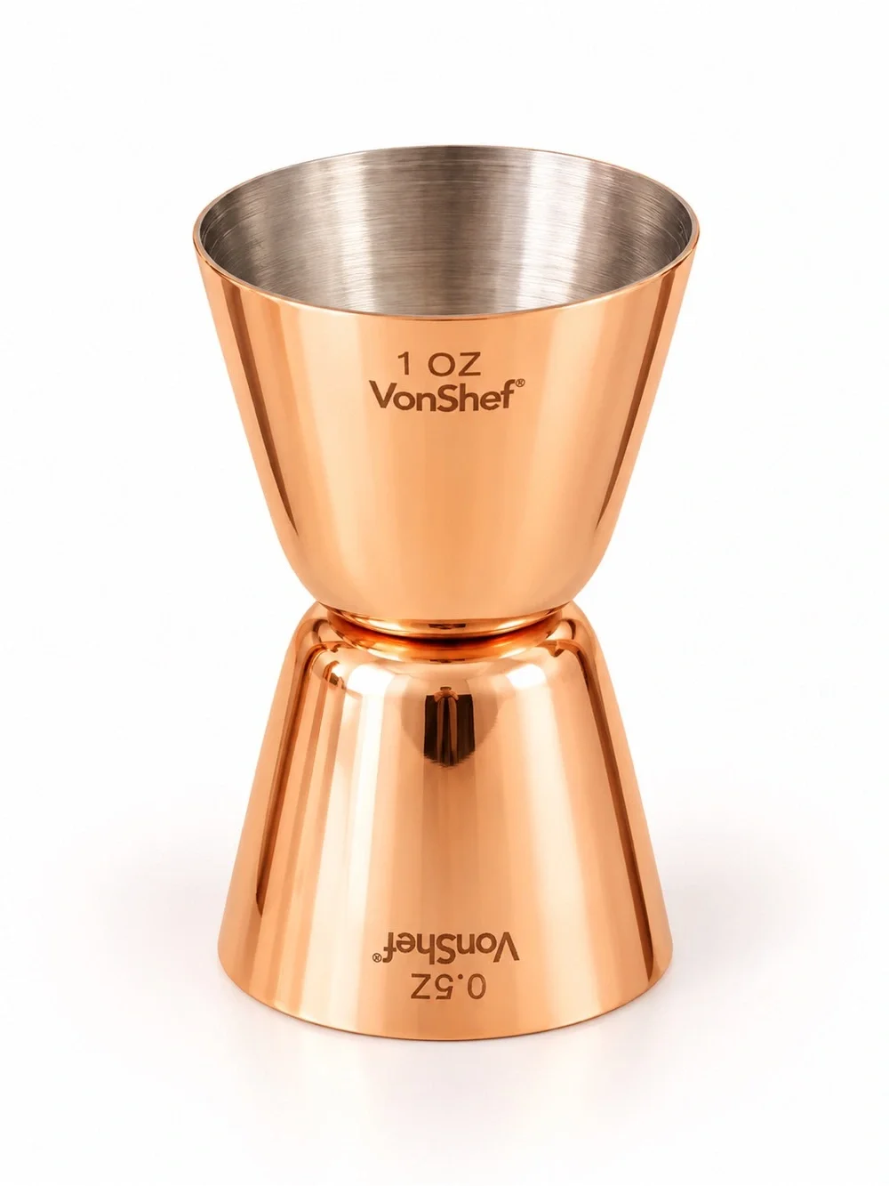 VonShef Copper Cocktail Barware Set 4pc Luxe Bar Cart Shaker Jigger Strainer